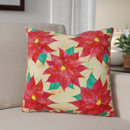 The Holiday Aisle® Poinsetta Christmas Outdoor Throw Pillow Wayfair